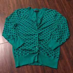 Small green and navy polka dot cardigan